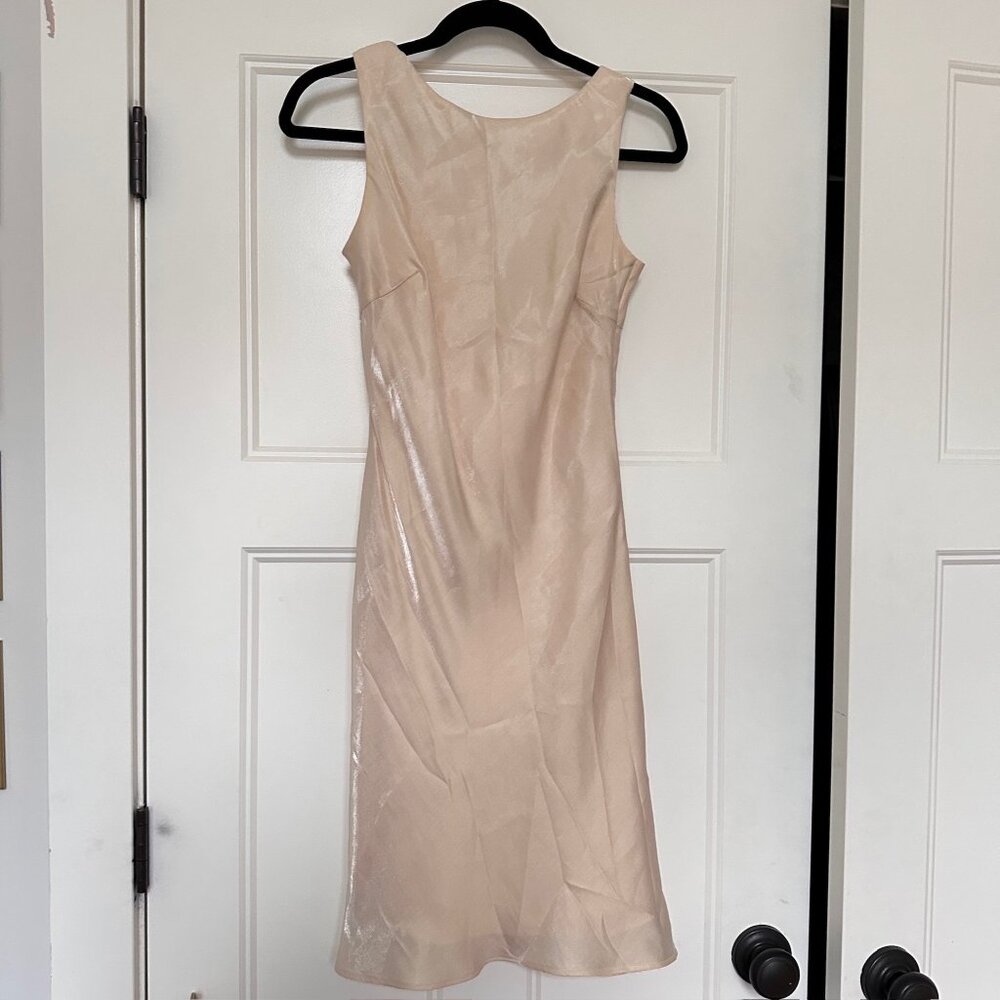 Vtg‎ De Lauru Dress Womens 9 Tank Sleeveless Ivory Shimmer Tie V Back Lined